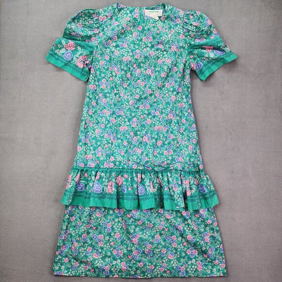 Jane Schaffhausen Dresses & Skirts - Vtg Jane Schaffhausen Belle France Drop Waist Green Floral Dress Womens Size 12